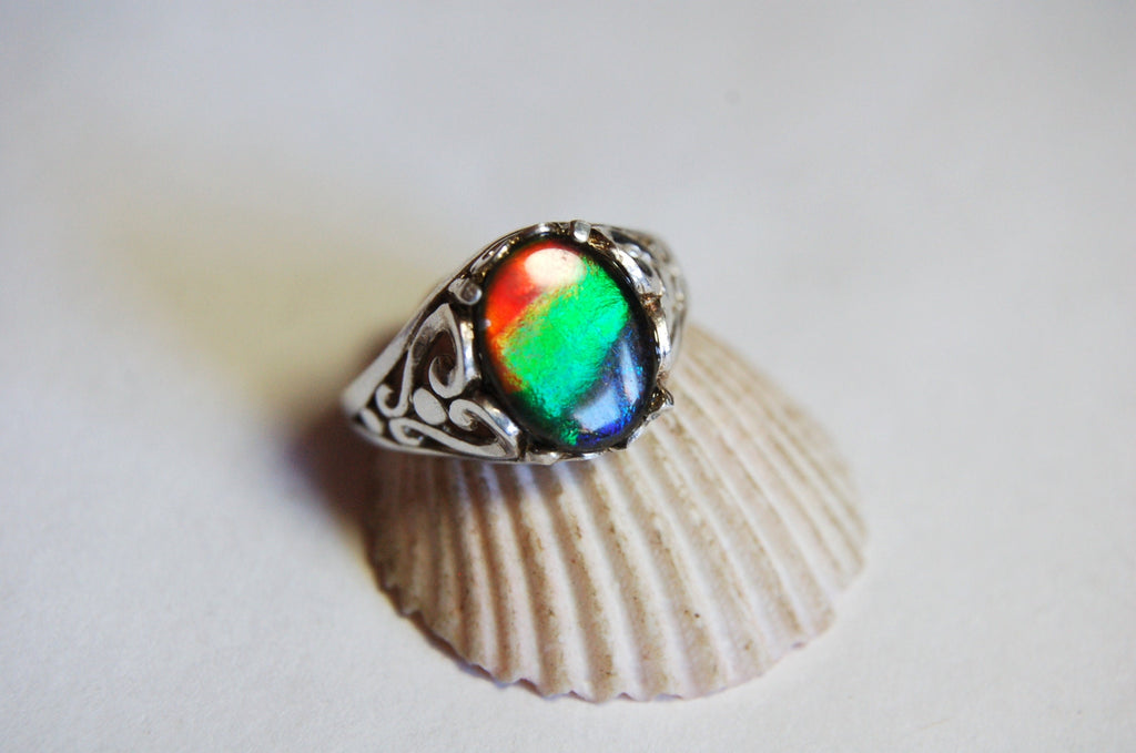 Ammolite Ladies Ring size 6.High quality tricolor gem.Very colorful.Birthday Anniversary gift?022312