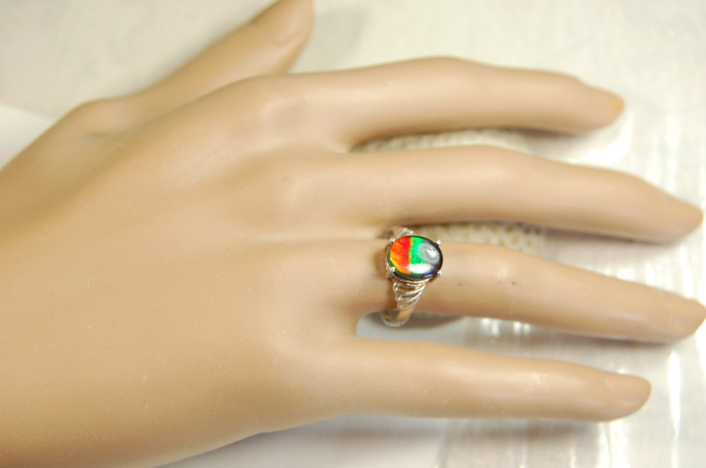 Ammolite Ring.Sterling Silver.Size 6.Lovely rainbow gem.062813