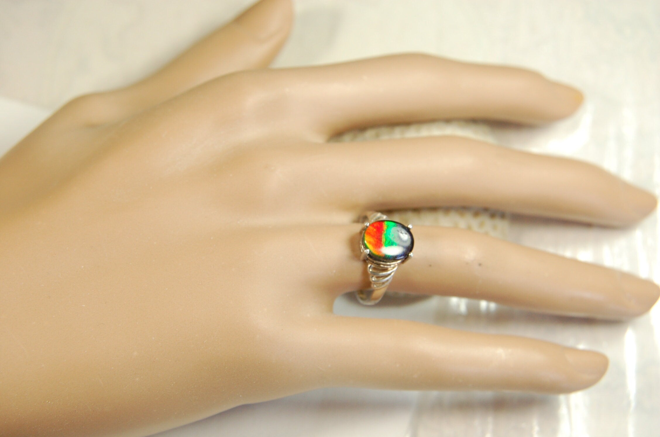 Ammolite Ring.Sterling Silver.Size 6.Lovely rainbow gem.062813