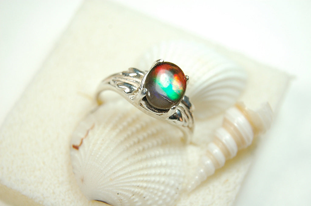 Canadian Rainbow Ammolite ring in Sterling Silver.A gift that will be treasured. #010212