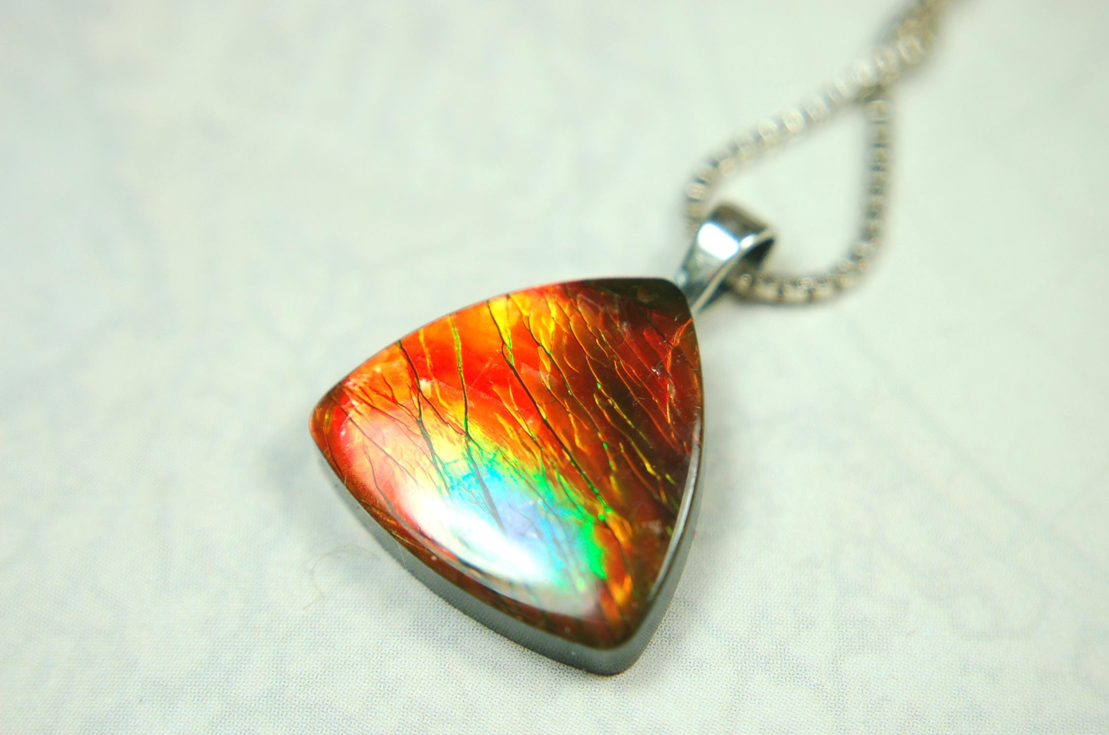 Ammolite Pendant Necklace.Unusual one of a kind color display.061915