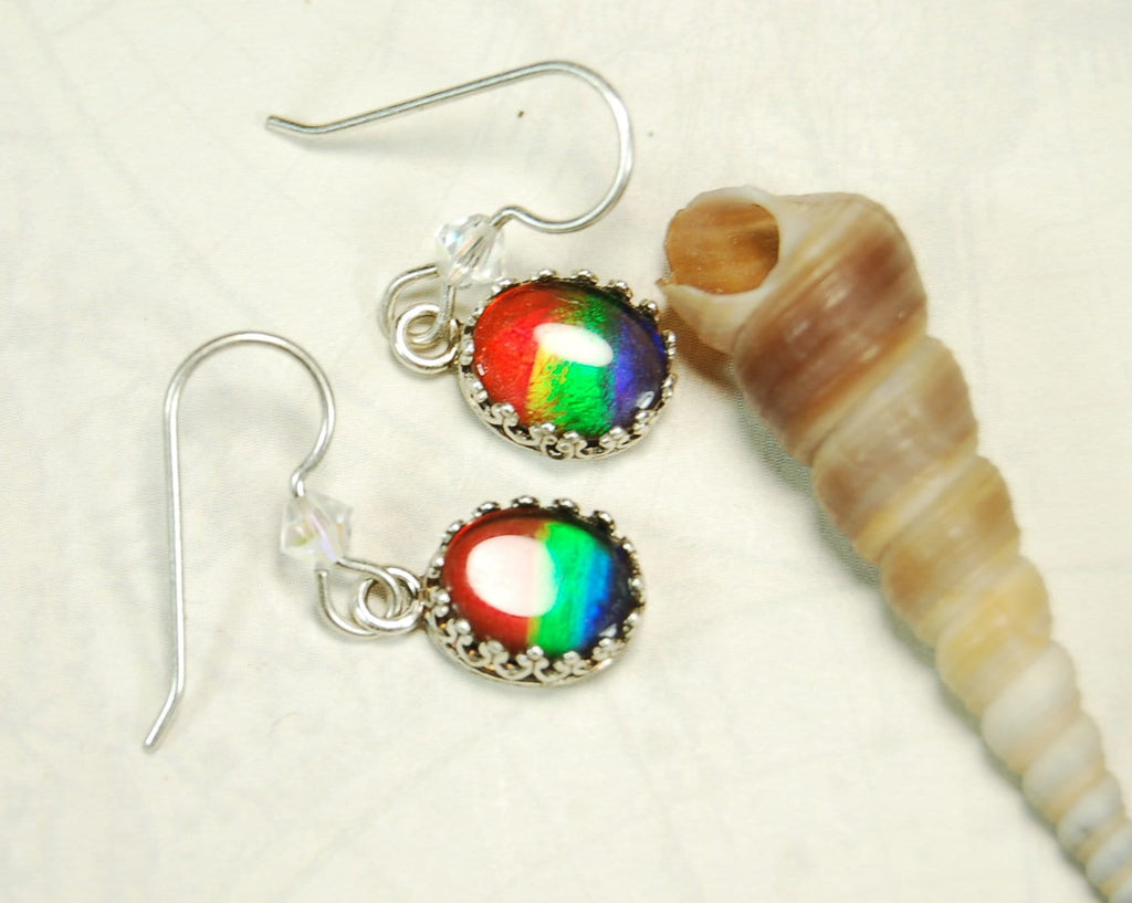 Ammolite Ear Rings.Perfect Mothers Day gift of RARE genuine ammolite she is sure to treasure.Lovely matched tricolor rainbow gems.#102410