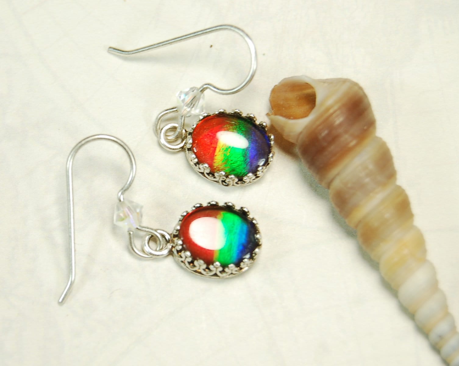 Ammolite Ear Rings.Perfect Mothers Day gift of RARE genuine ammolite she is sure to treasure.Lovely matched tricolor rainbow gems.#102410