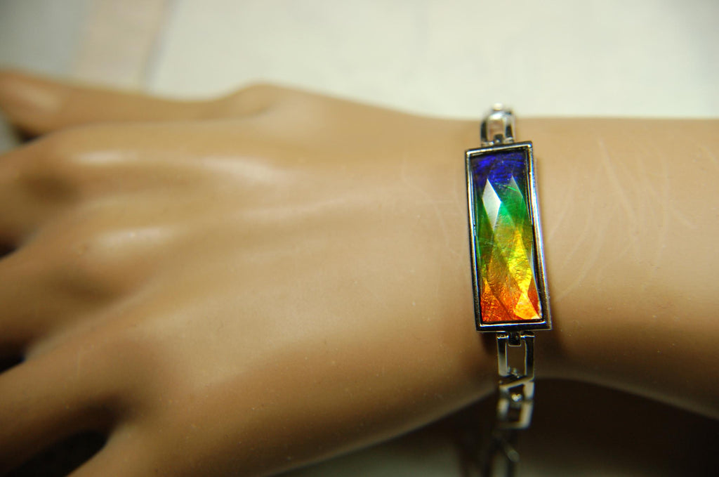Ammolite Cuff Bracelet.Brilliant Colors.Canadian Jewelry.Gift for her.Rainbow gemstone.Grad gift.Silver treasure.052315