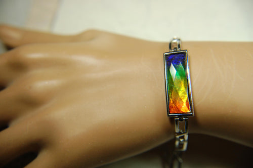Ammolite Cuff Bracelet.Brilliant Colors.Canadian Jewelry.Gift for her.Rainbow gemstone.Grad gift.Silver treasure.052315