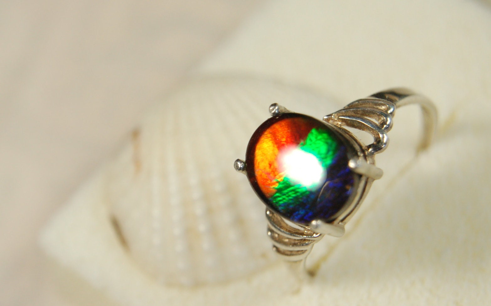 Ammolite Ring.Sterling Silver.Size 6.Lovely rainbow gem.062813