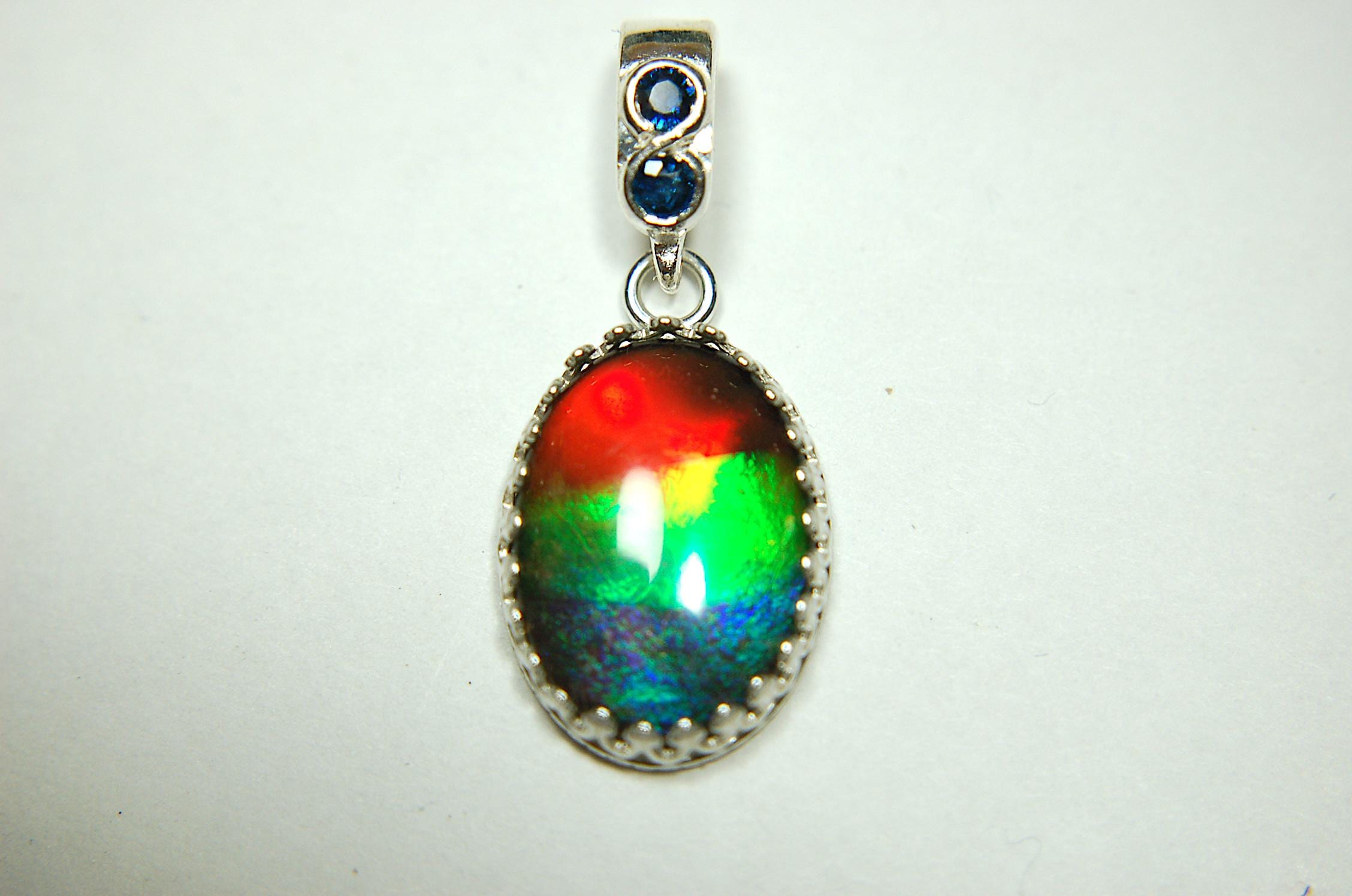 Genuine Ammolite Pendant Necklace – Canadian Fossil Gemstone – Iridescent Jewelry Gift for Her.011415