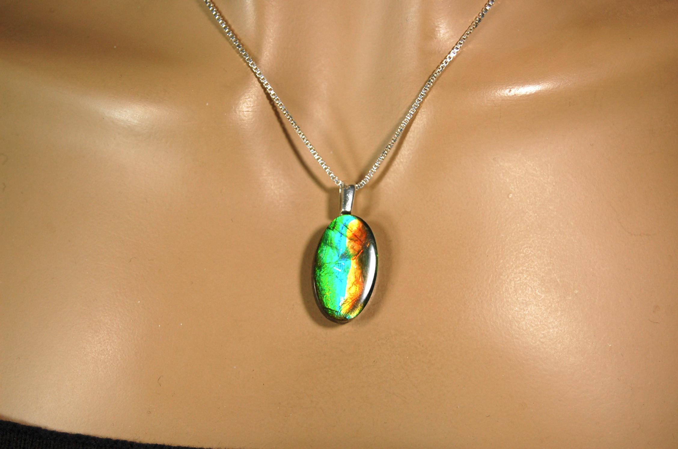 Ammolite Pendant.All Natural freeform Cabochon.Amazing RARE Colors.One of a kind Jewelry.Unique gift.Unisex Minimalist Jewelry.020715