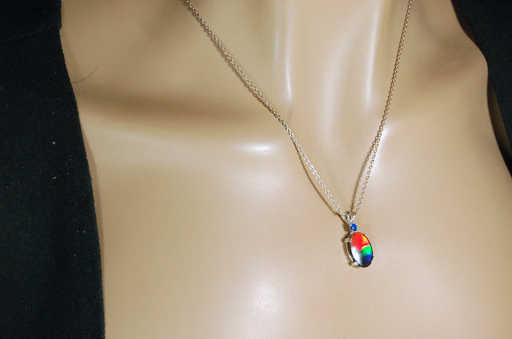 Rainbow Ammolite Pendant.Sensational bright colors.Ammolite jewelry.Ammolite from Canada.One of a kind RARE  gift.#011011