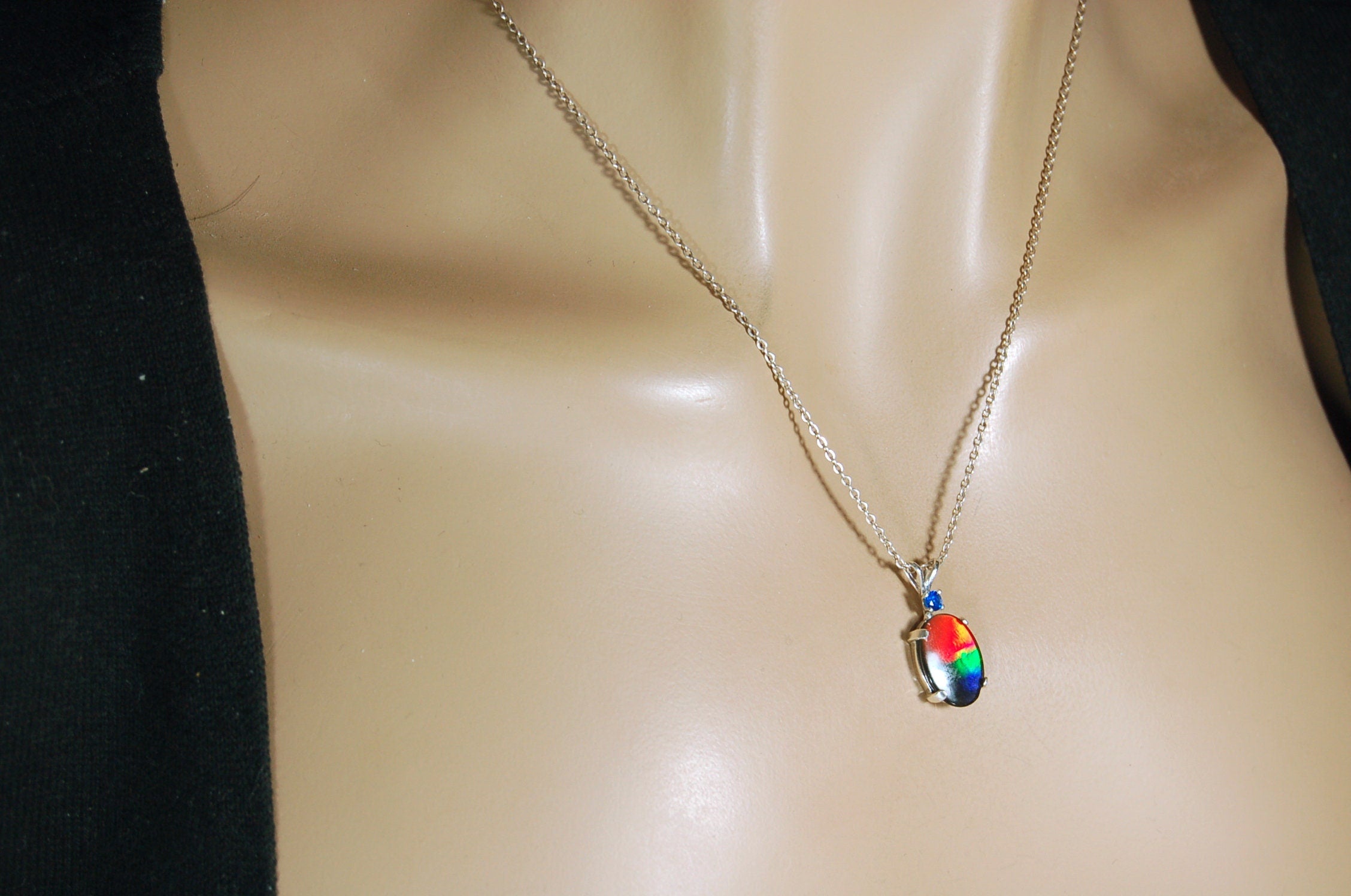 Rainbow Ammolite Pendant.Sensational bright colors.Ammolite jewelry.Ammolite from Canada.One of a kind RARE  gift.#011011