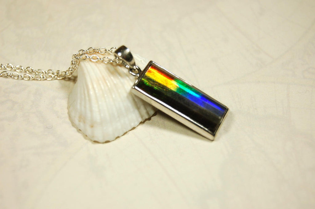 Unisex Jewelry.Ammolite Pendant.Bright Faceted rainbow gem.Price Reduced--see disclosure below in description