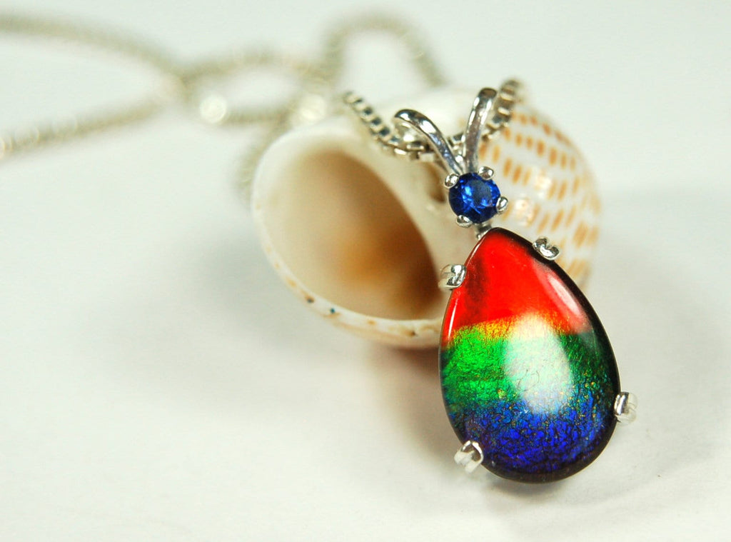 Genuine Canadian Ammolite Pendant – Iridescent Fossil Gemstone Necklace – Statement Jewelry -Gift for wife #012212