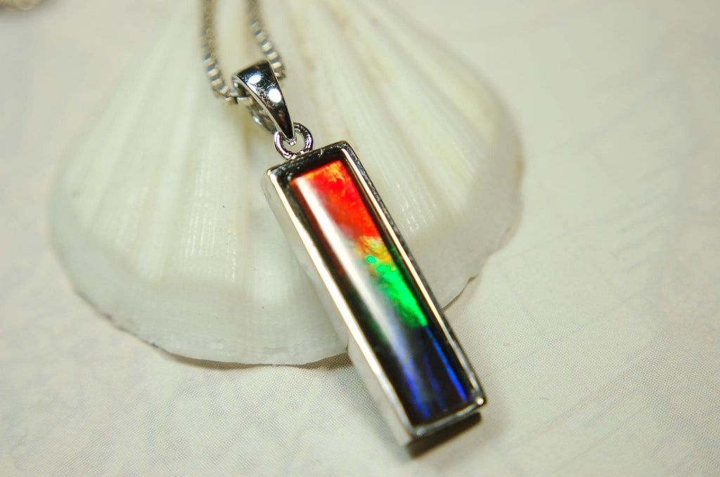 Ammolite.Striking Pendant.A Column Rich Rainbow colors.High quality Ammolite from Alberta Canada.Perfect gift for wife.050815
