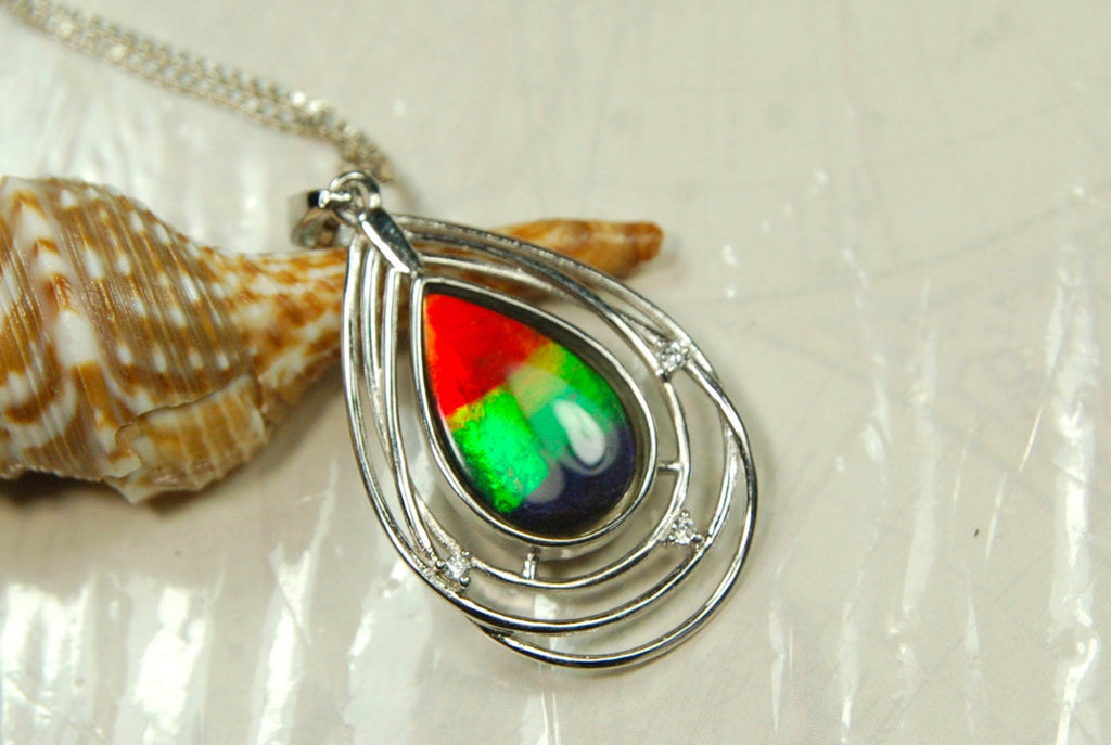 Exquisite Ammolite Pendant Necklace - Elegant Ammolite Jewelry for a Touch of Luxury.One of a Kind Gift for her#060610