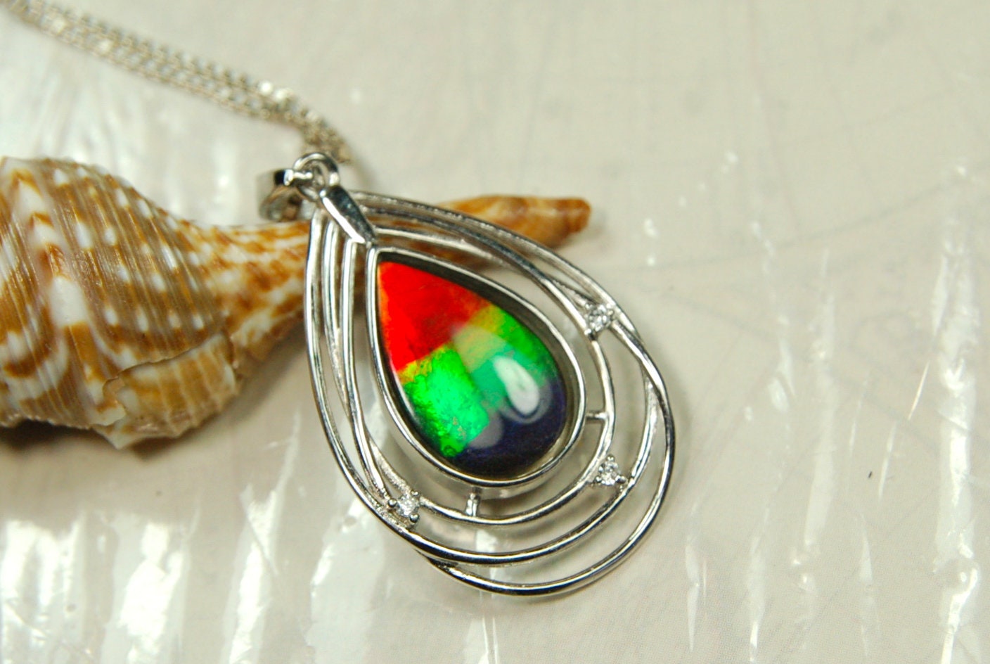 Exquisite Ammolite Pendant Necklace - Elegant Ammolite Jewelry for a Touch of Luxury.One of a Kind Gift for her#060610