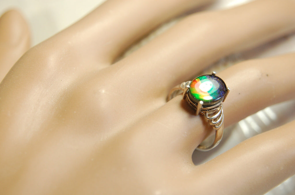 Ammolite Ring.Sterling Silver.Size 6.Lovely rainbow gem.062813