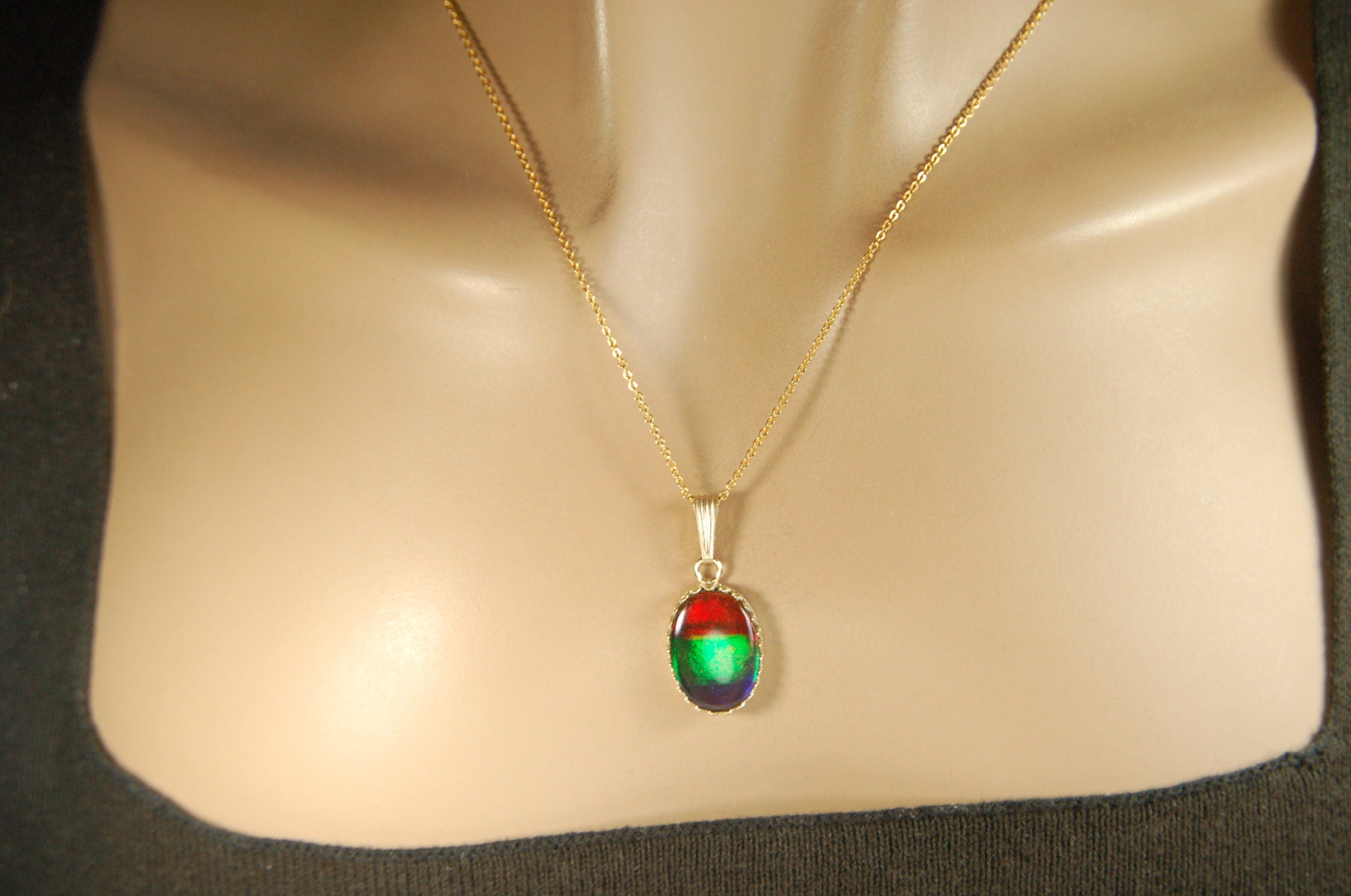 Ammolite Pendant in solid 14k Gold..High quality rainbow tricolor gem.Birthday or anniversary gift?.102513