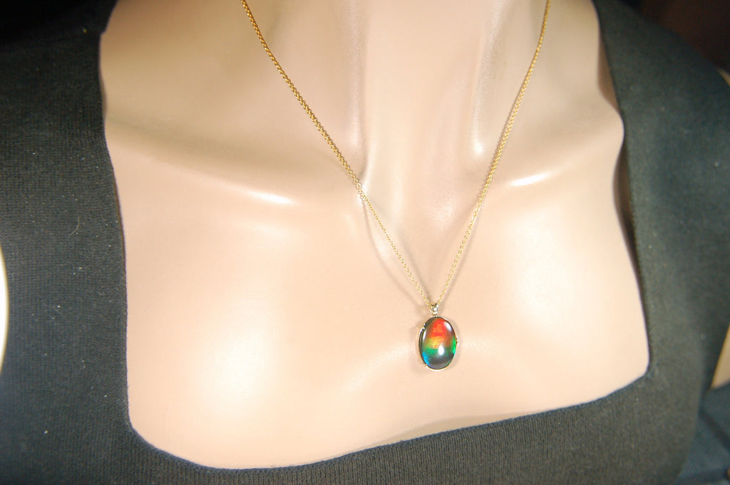 Glamorous Ammolite jewelry pendant in solid 14k Gold - A Stunning Rare Mothers day gift she will treasure.012914