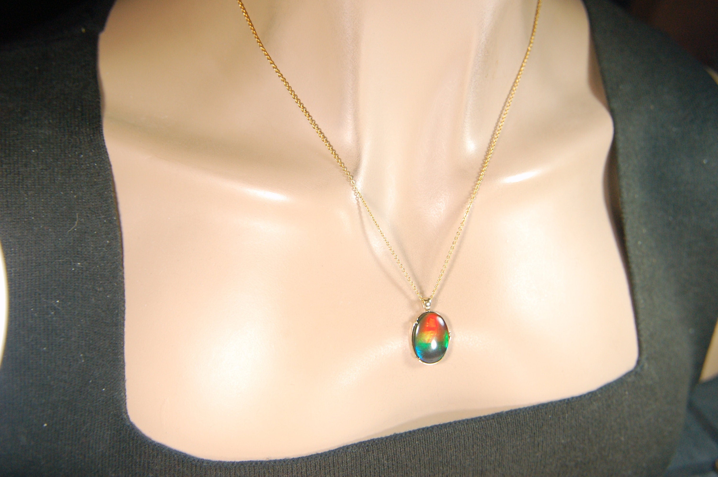Glamorous Ammolite jewelry pendant in solid 14k Gold - A Stunning Rare Mothers day gift she will treasure.012914
