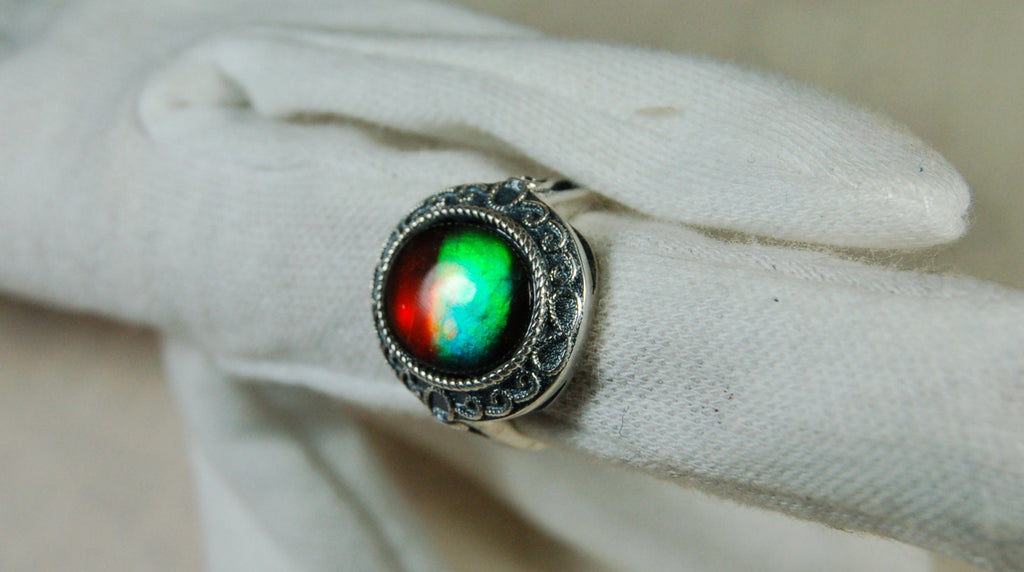 Ammolite Ring.Adjustable fit.Brilliant flashing colors.022219.