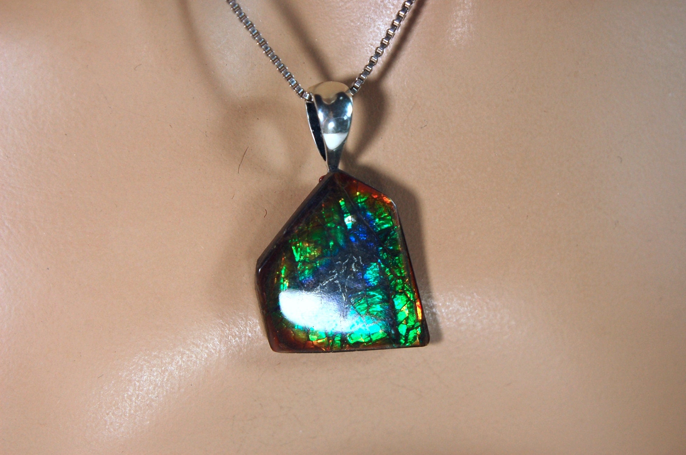 Ammolite Pendant Jewelry.All natural cabochon gemstones with bright rich colors.071814