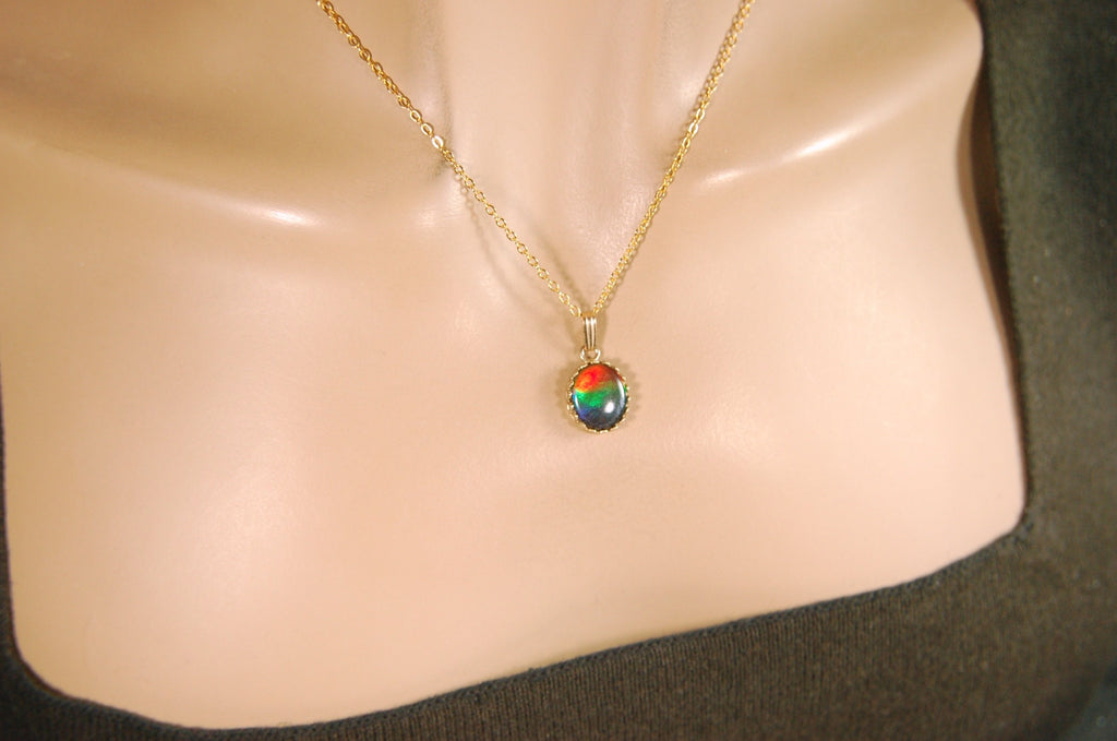 Ammolite Jewelry Pendant 14k Gold.Bright colorful gem.Perfect gift. 032314
