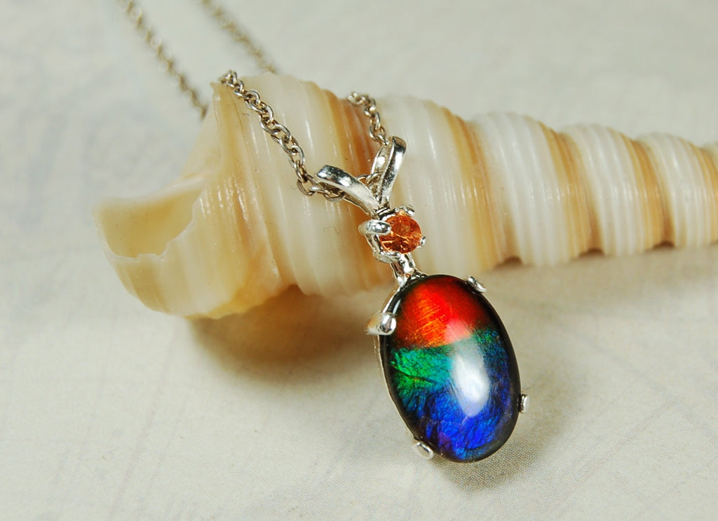 Ammolite pendant.Premium Quality Ammolite jewelry.Rainbow Ammolite.Ammolite Feng Shui.Ammolite for birthday gift. #021811