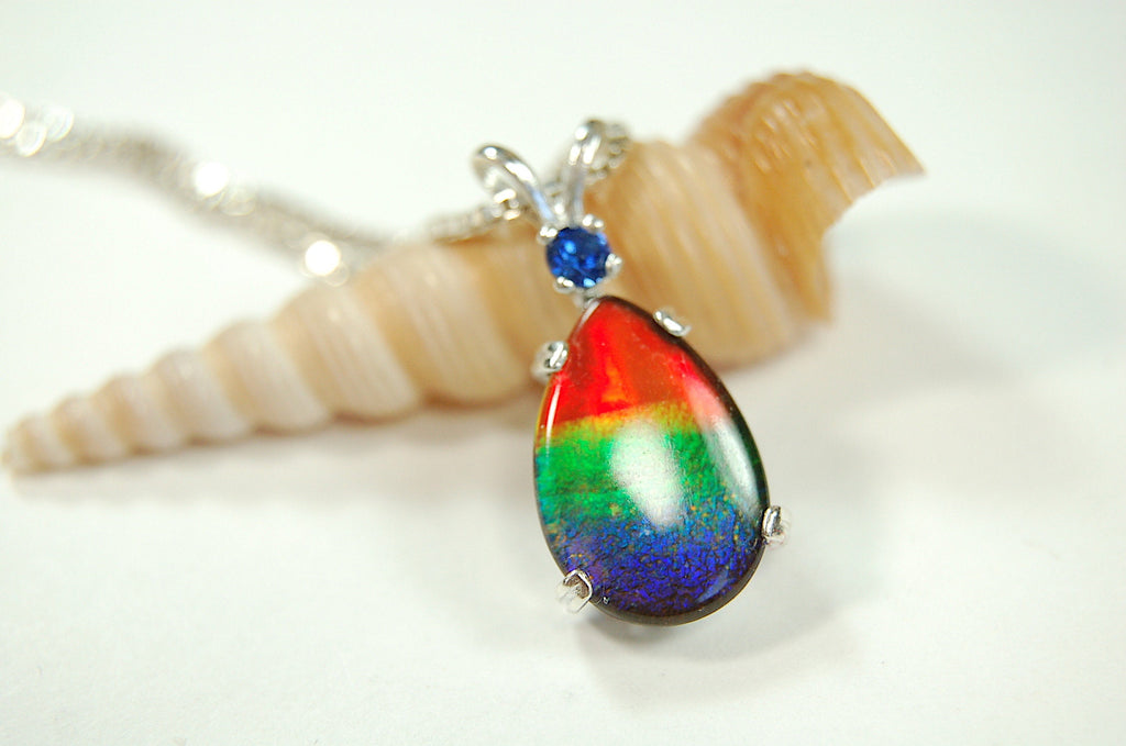 Genuine Canadian Ammolite Pendant – Iridescent Fossil Gemstone Necklace – Statement Jewelry -Gift for wife #012212