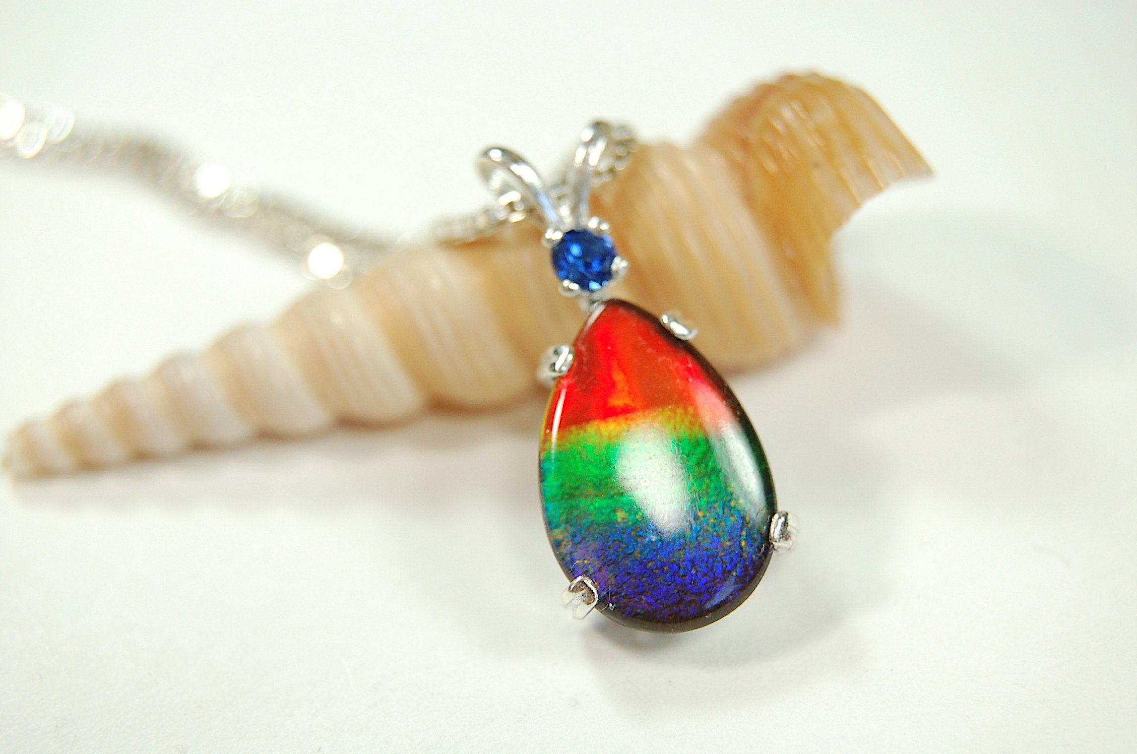 Genuine Canadian Ammolite Pendant – Iridescent Fossil Gemstone Necklace – Statement Jewelry -Gift for wife #012212