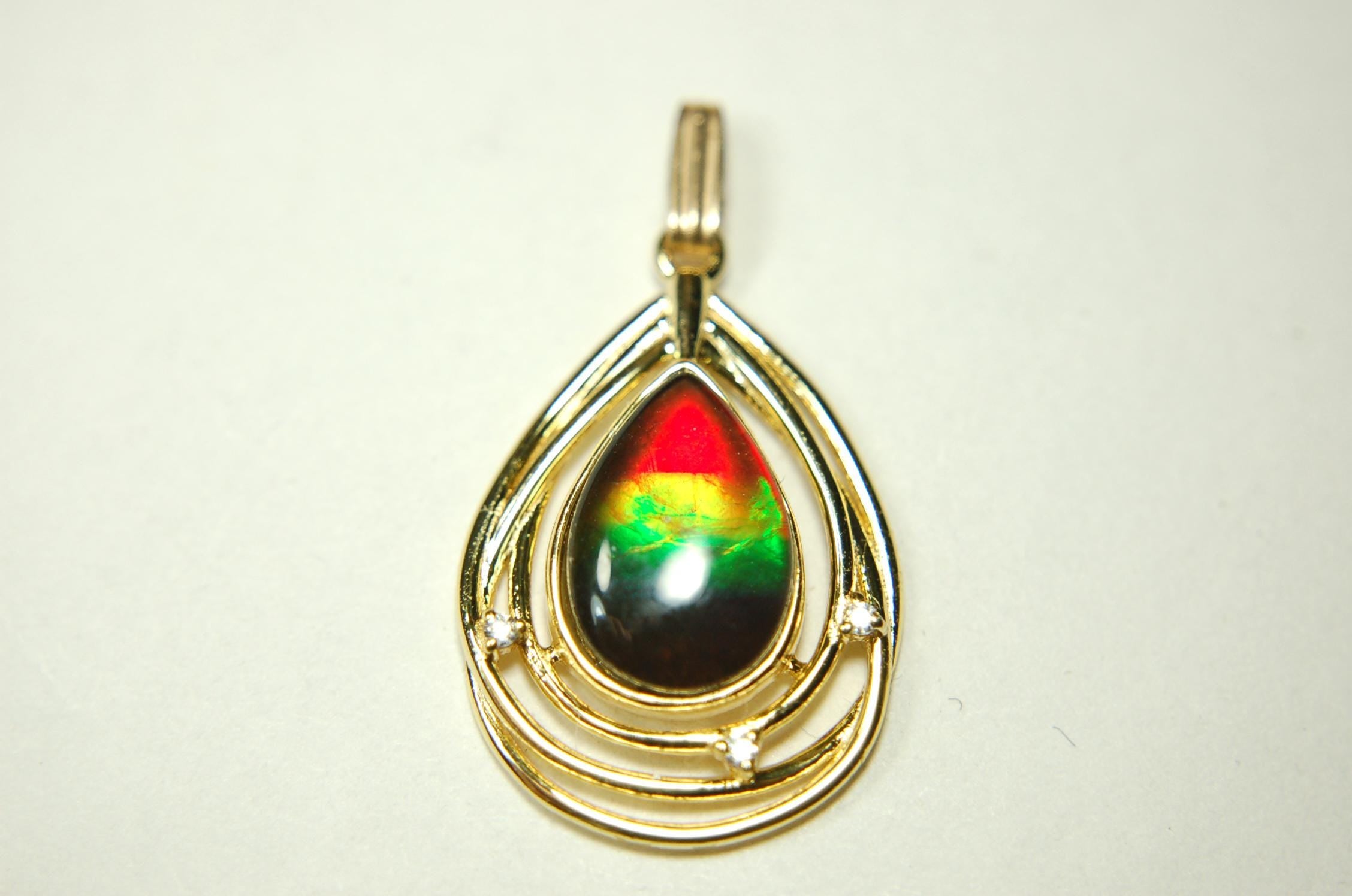 Birthday gift idea for wife.Ammolite Pendant Necklace in Gold Vermeil.RARE four colors. Ammolite jewelry for sale.Boho Jewelry.012915