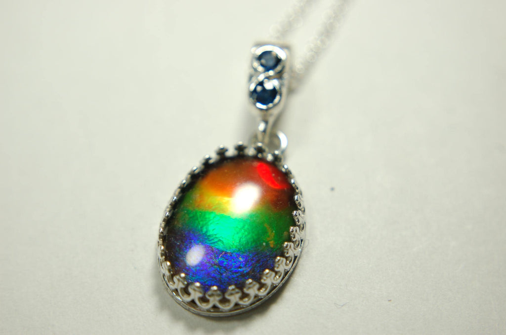 Genuine Ammolite Pendant Necklace – Canadian Fossil Gemstone – Iridescent Jewelry Gift for Her.011415