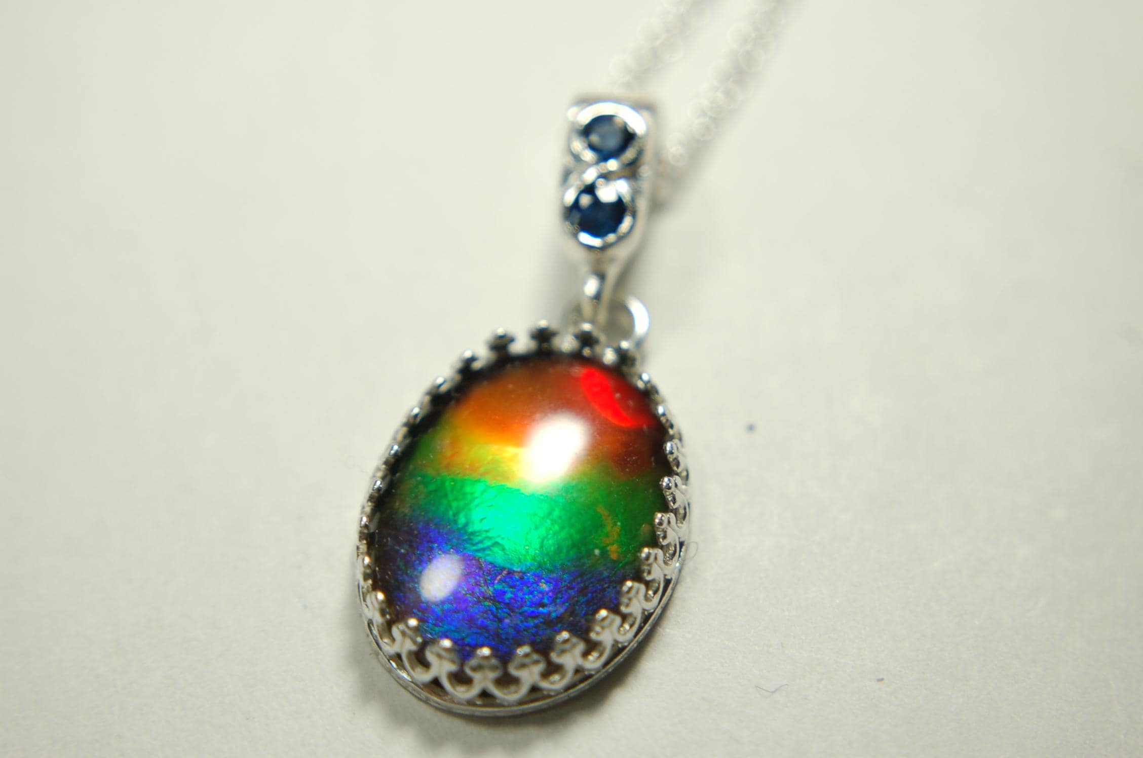 Genuine Ammolite Pendant Necklace – Canadian Fossil Gemstone – Iridescent Jewelry Gift for Her.011415