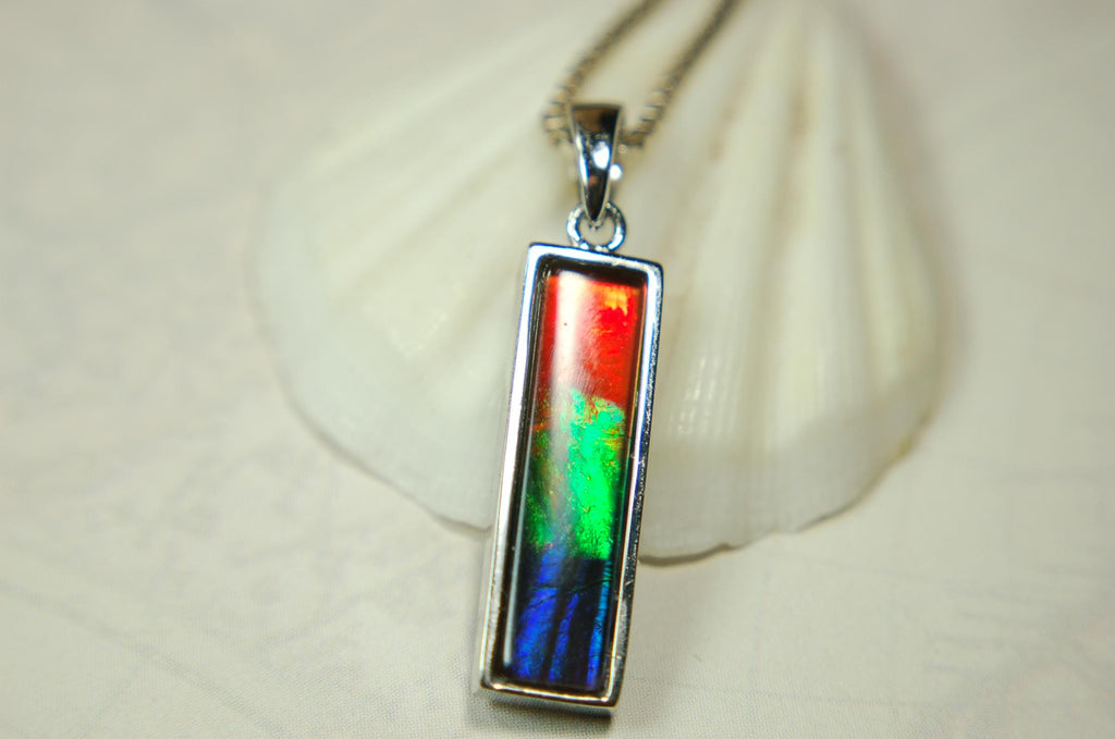 Ammolite.Striking Pendant.A Column Rich Rainbow colors.High quality Ammolite from Alberta Canada.Perfect gift for wife.050815