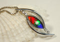 Ammolite jewelry Pendant from Canada.Colorful necklace.Rainbow three color gemstone.Perfect gift for wife.Beautiful setting.#042413