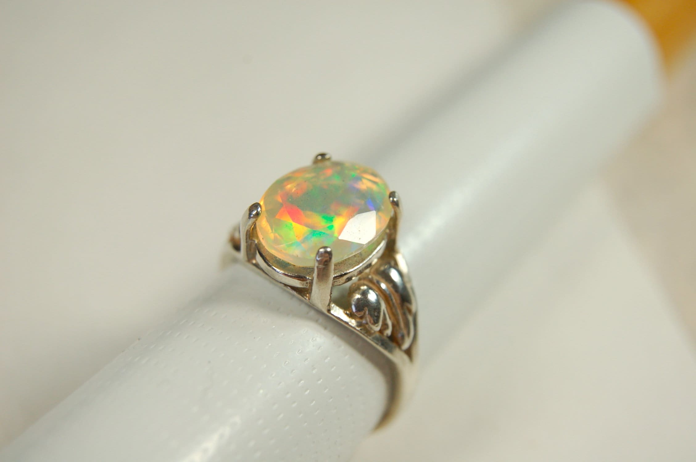 Opal ring.Bright Faceted Natural gem.Lovely flashing colors.#102612
