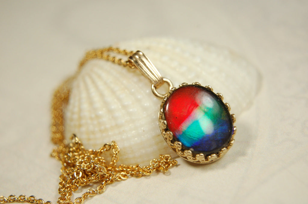 Ammolite Pendant.Solid 14k gold.Brilliant colors. #20113