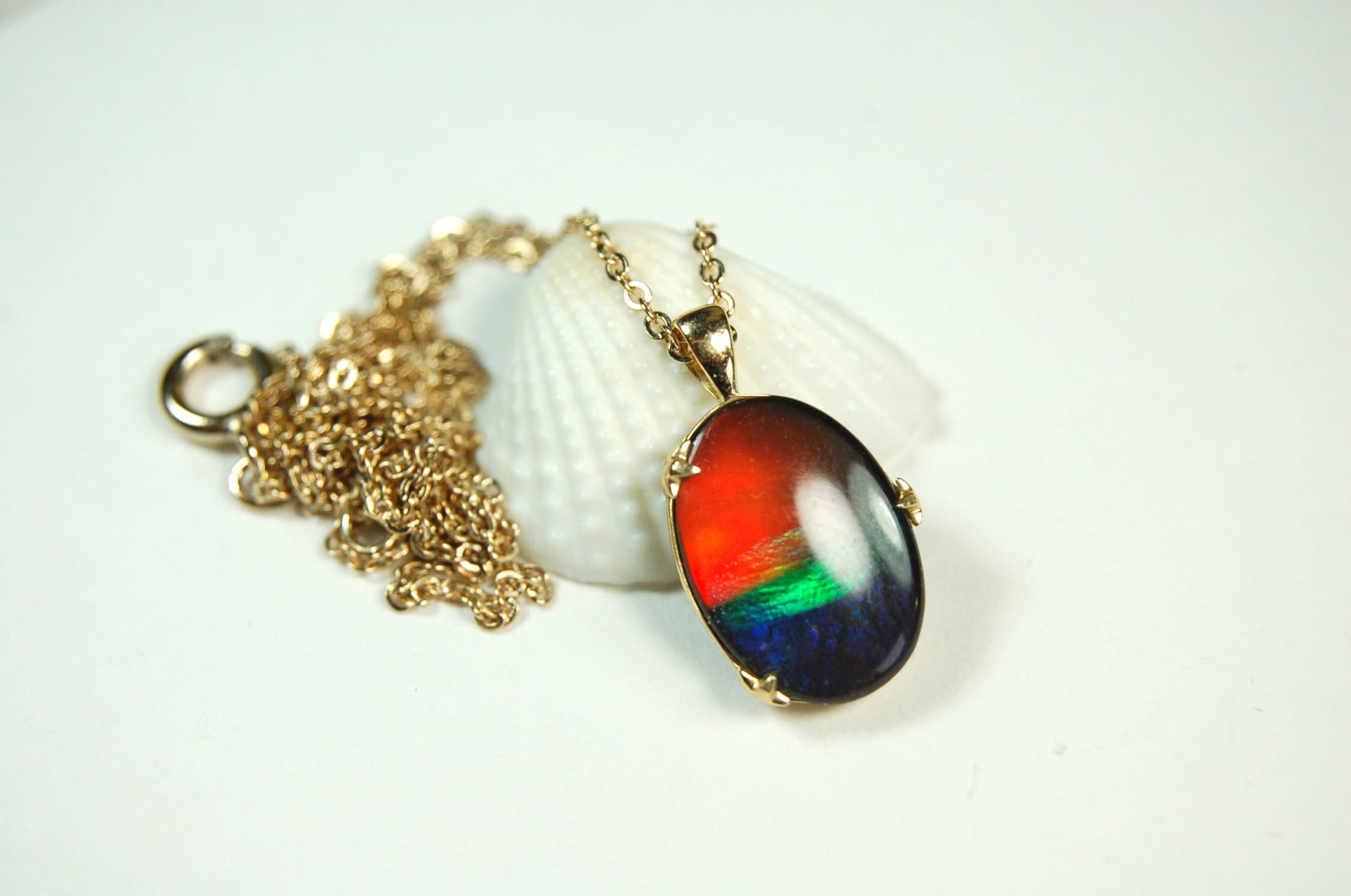 Ammolite Pendant in 14k Gold.Rich rainbow colors.Anniversary gift idea for wife. See details, images and video below.#121311