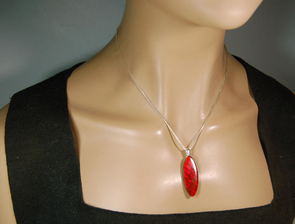 Ammolite Pendant.All natural free form cabochon set as minimalist and unisex jewelry.Rich red Jewelry.Gift idea for wife.Boho Jewelry.020815