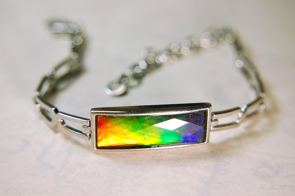 Ammolite Cuff Bracelet.Brilliant Colors.Canadian Jewelry.Gift for her.Rainbow gemstone.Grad gift.Silver treasure.052315