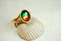 Gold Vermeil Ammolite Ring: Genuine Four-Color Gemstone, Adjustable Band 071114