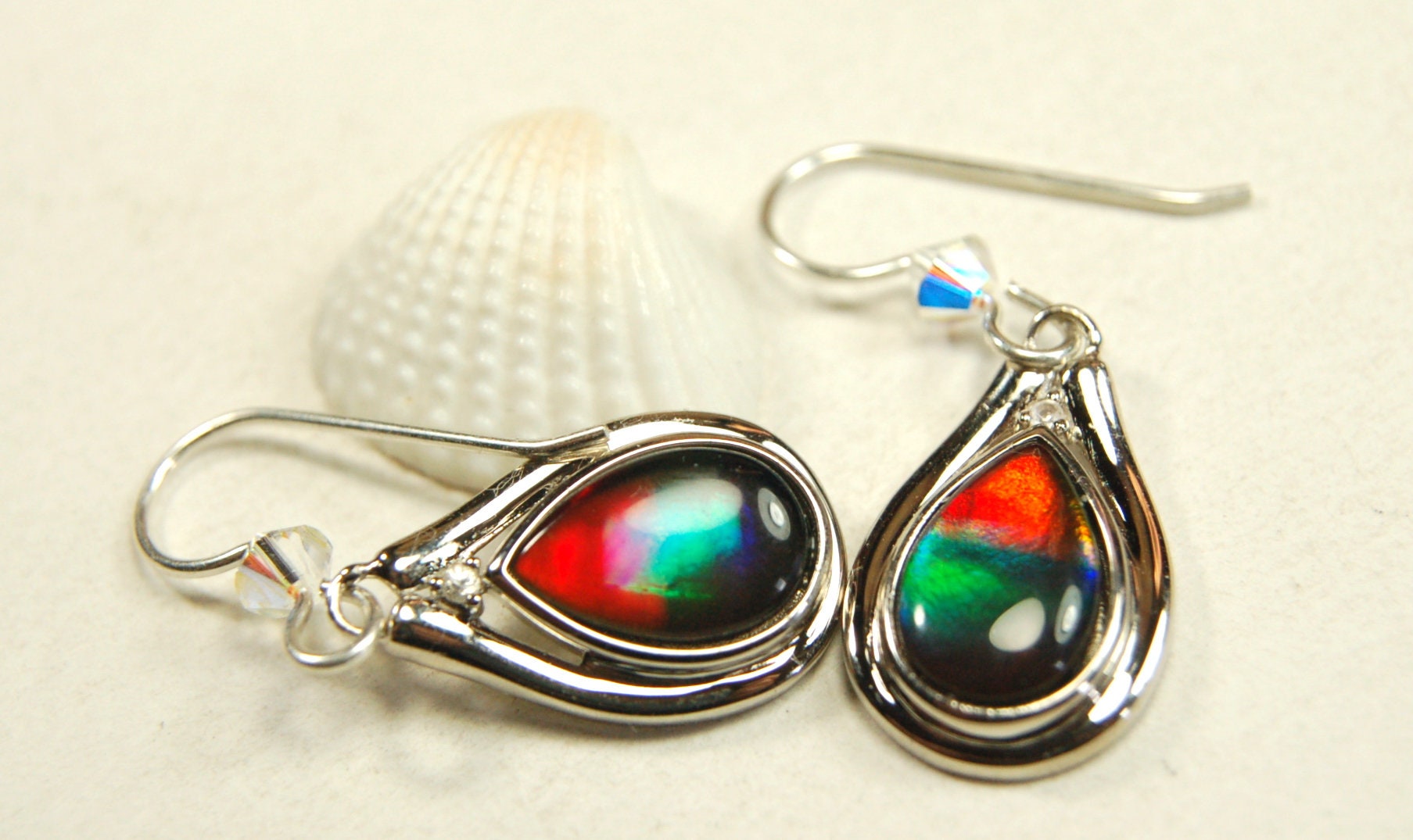 Ammolite Jewelry Earrings Drop Dangles.Brilliant rainbow ammolites with RARE Rich colors.Birthday Gift for Wife?#111133