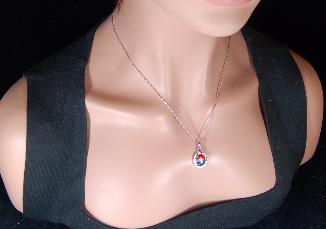 Ammolite Jewelry Pendant with RARE Pink.Stunning color changer.See 160 other quality offerings in silver and gold.Perfect gift.#080518