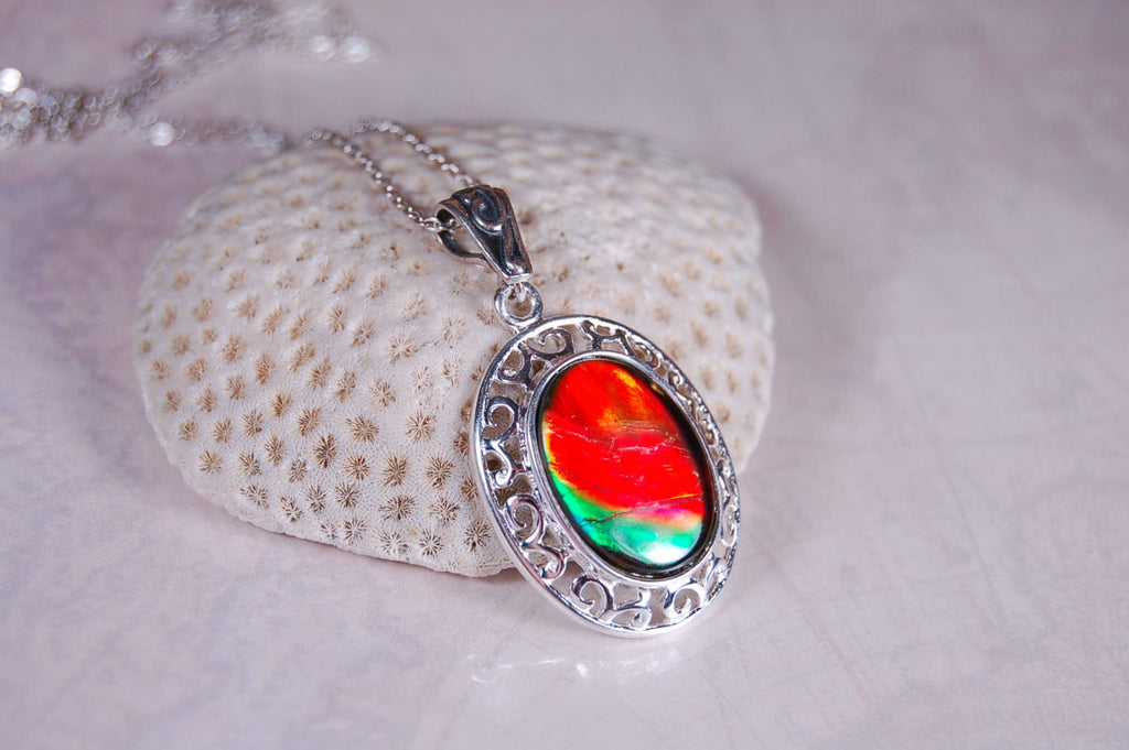 Rainbow Ammolite Necklace – Rare Fossil Gemstone from Alberta – Boho Gemstone Jewelry for Her-perfect gift for wife 010218