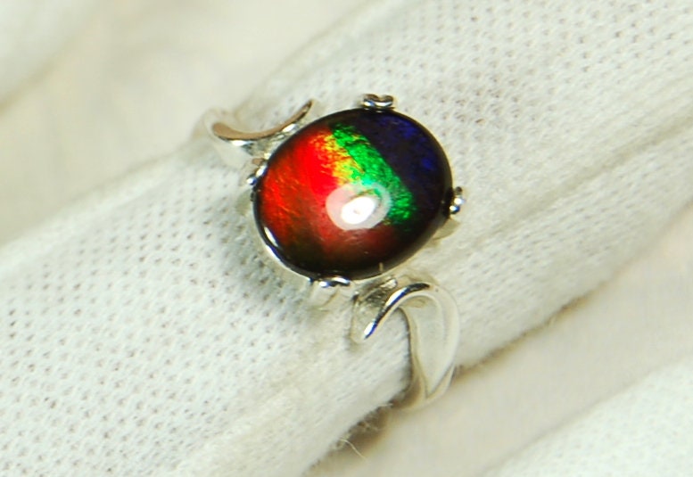 Ammolite ring.Ammolite Jewelry.Four color Ammolite.Ammolite Feng Shui.Gift for Wife.Canadian Ammolite.Ammolite Jewellery.#012111
