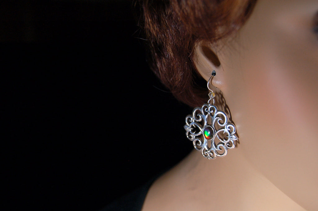Ammolite Earrings.Large showy sterling silver  settings.#111919