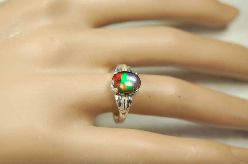 Canadian Rainbow Ammolite ring in Sterling Silver.A gift that will be treasured. #010212