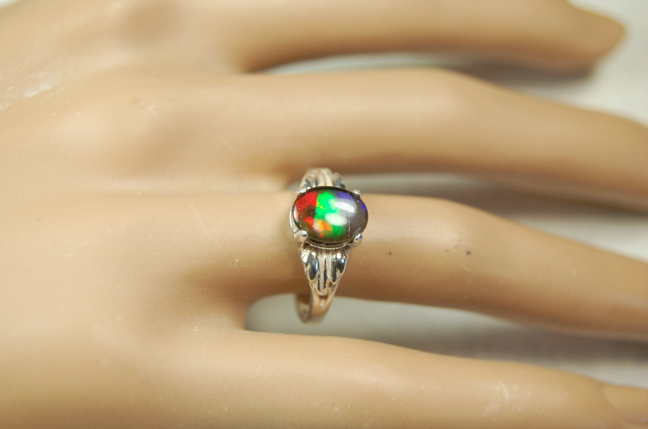 Canadian Rainbow Ammolite ring in Sterling Silver.A gift that will be treasured. #010212