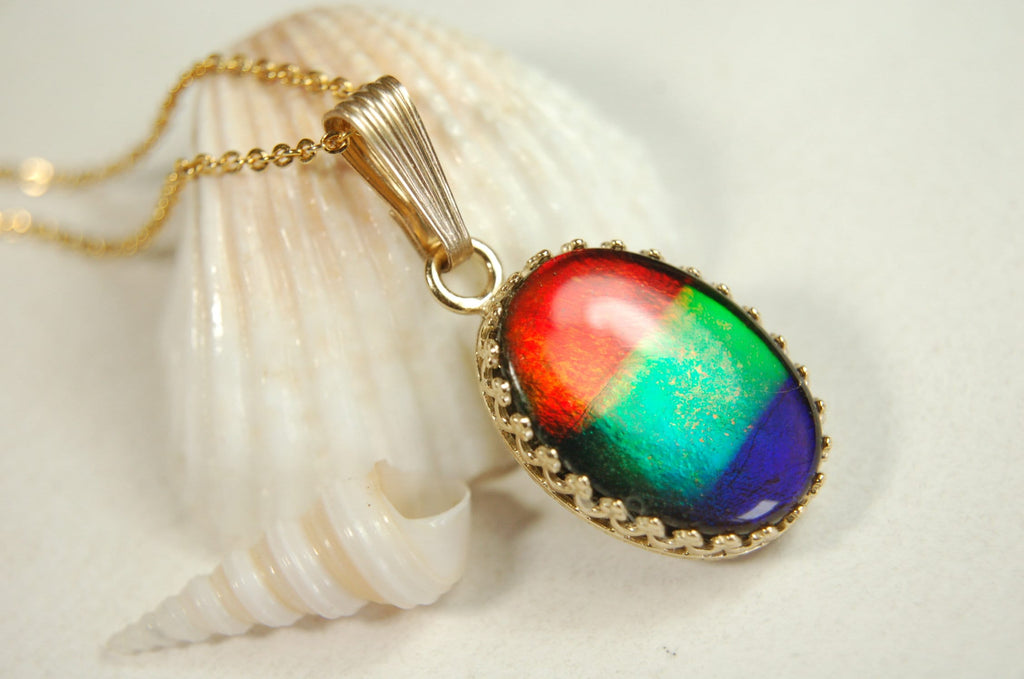 Ammolite Pendant in solid 14k Gold..High quality rainbow tricolor gem.Birthday or anniversary gift?.102513