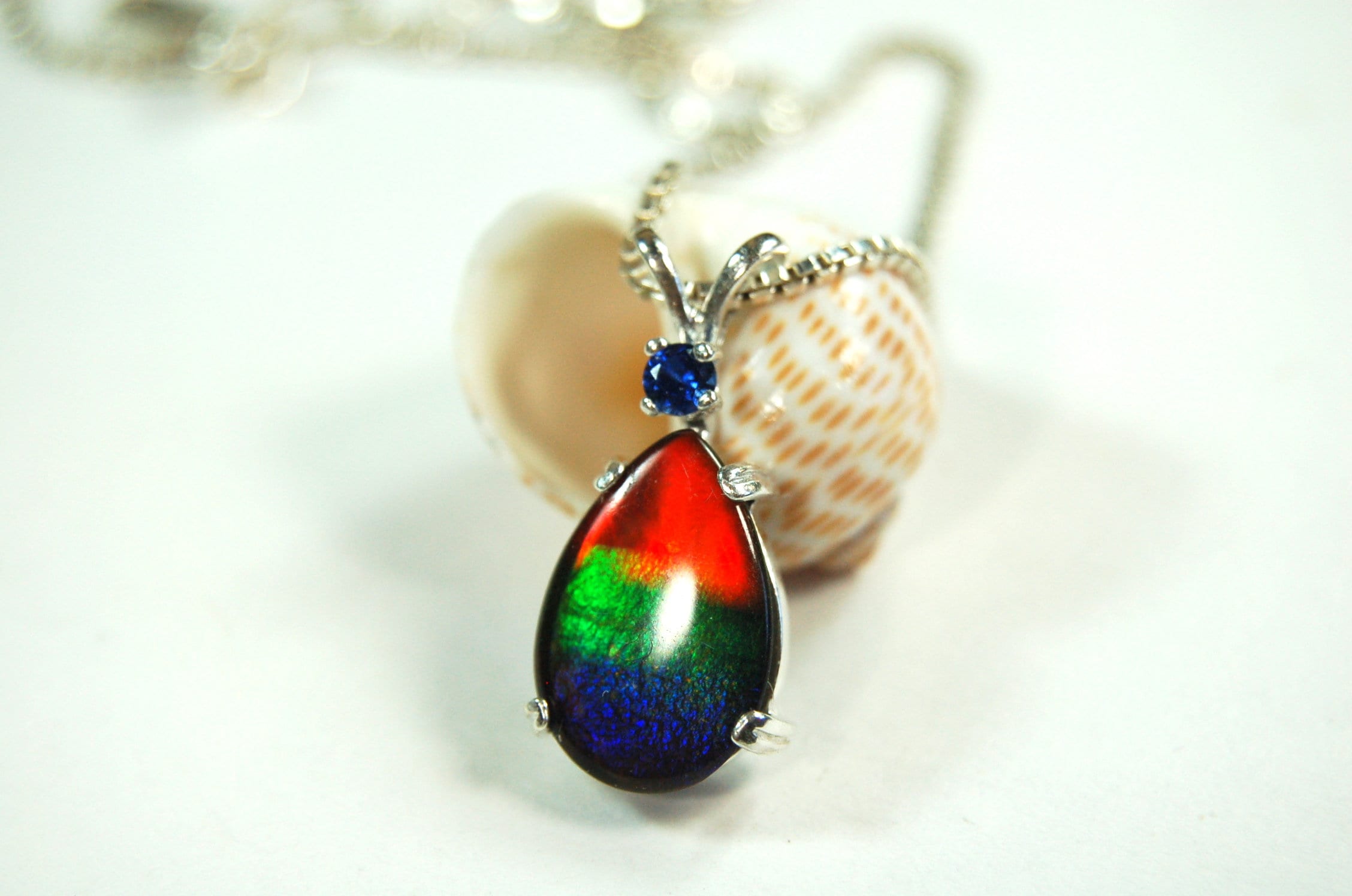 Genuine Canadian Ammolite Pendant – Iridescent Fossil Gemstone Necklace – Statement Jewelry -Gift for wife #012212