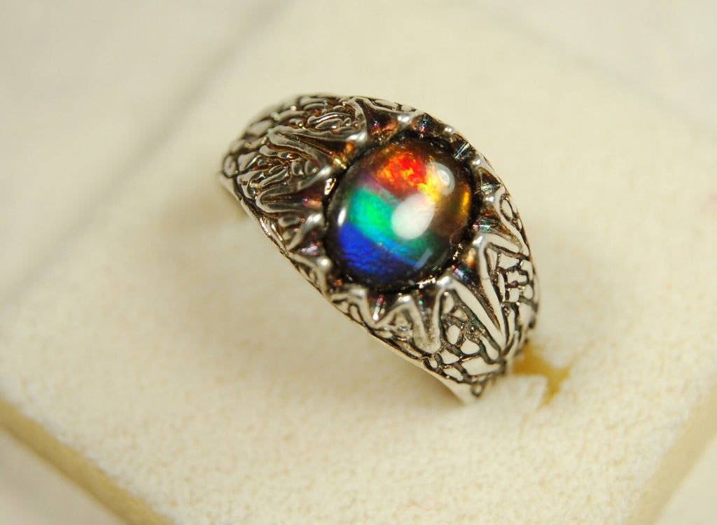 Ammolite Men's Ring with powerful colors. Size 11.--#080314